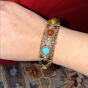 ✨ RJ GRAZIANO | Faux Gem Gold Tone Rhinestone Stretch Bracelet Bangle